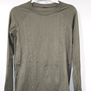 Lululemon Rest Less Pullover Dark Olive Green Embossed Diamond Sz 8 Excellent L1